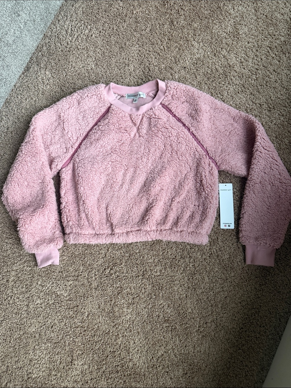NWT Madden Girl Blush Pink Sherpa Crewneck Pullover Size M